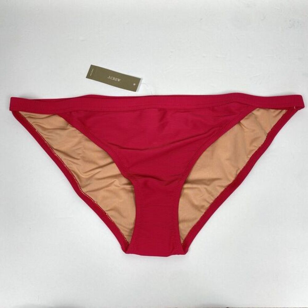 J Crew Bikini Ribbed Trim Hipster Bottom XL Red Full Coverage NWT Beach Swimwear